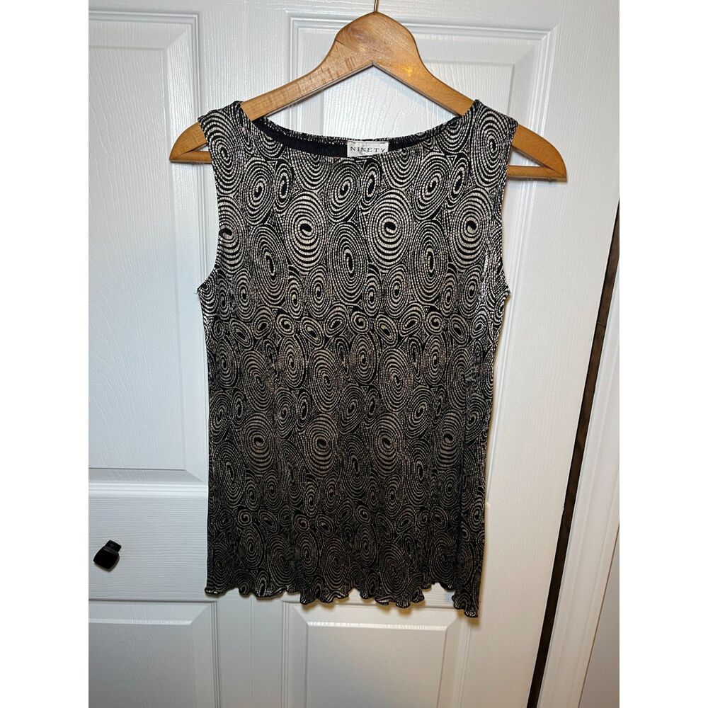 Ninety Black Silver/Gold Metallic Swirl Sleeveless Knit Top Womens Size Medium